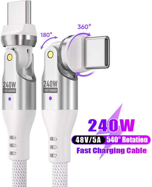 540도 회전 충전하면서 쓰는 C타입 회전 젠더 ㄱ자 단선방지 게임용 닌텐도 스위치 스마트폰 태블릿 꺾임 방지 충전 연장 커넥터, 1개, 펄화이트, 1.8m