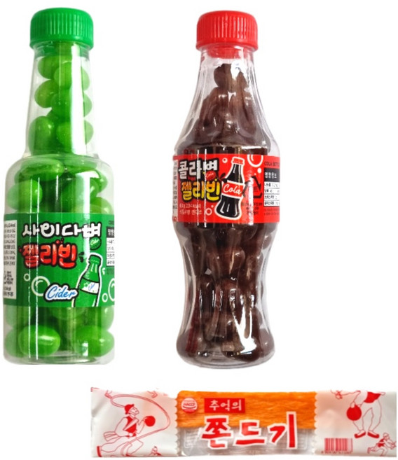 젤리빈 콜라병 6개 사이다병 6개 추억쫀드기 1개
