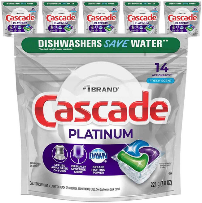 Cascade 플래티넘 액션팩 프레시 식기세척기용 세제, 221g, 6개