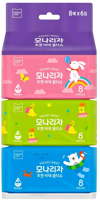 모나리자 휴대용 포켓 비데 물티슈, 6개, 8매