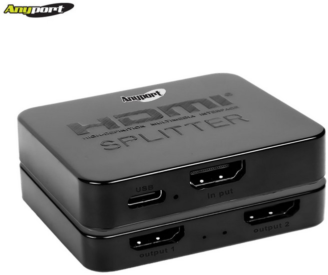 오피스크루] 애니포트 1:2 HDMI 분배기 2포트 C타입전원 입력1P 출력2P HDCP 1.4, 1개
