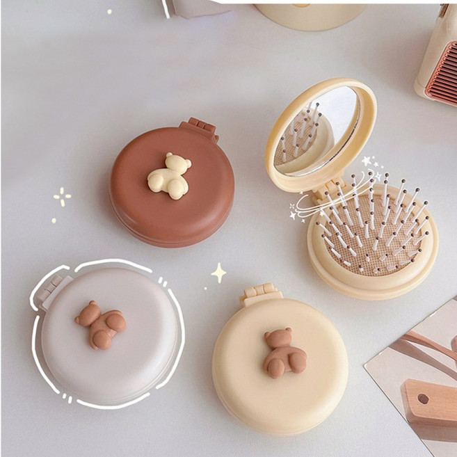 지니어스 빗거울 선물용거울 화장 원형손거울 휴대용 여성용 머리빗거울 브러쉬 귀여운 접이식