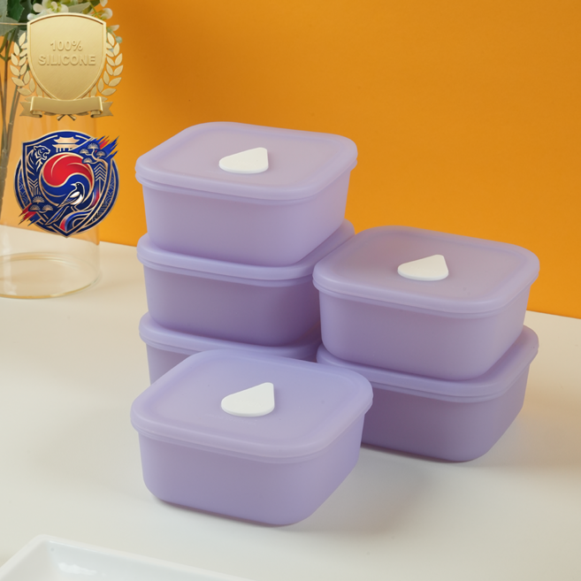아티즌 쿡 국내생산 실리콘 반투명 사각 밥용기 400ml 6P 전자레인지 냉동밥 보관 용기 밥그릇, 6개, 더스크퍼플