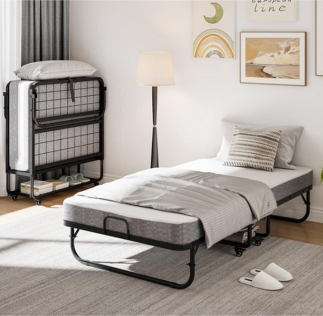하루꿈 2단 접이식 침대 1인용 편한 싱글 침대 낮잠용 휴대용 다용도 매트리스 포함 침대