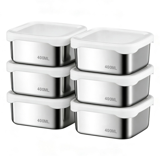 산뜻하니 냉동밥보관용기 전자레인지 실리콘 정사각 스텐밀폐용기 세트 400ml, 400ml(6P), 1개