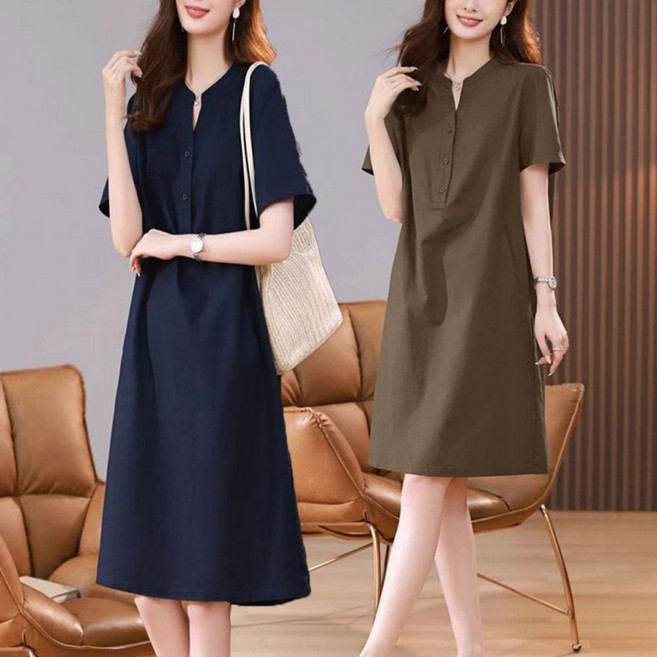 반팔원피스 시원한 하객룩 여름 정장원피스 2컬러 v넥