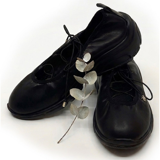 편안한 이중쿠션 밴딩 레이스업 4cm 발레리나 플랫 슈즈