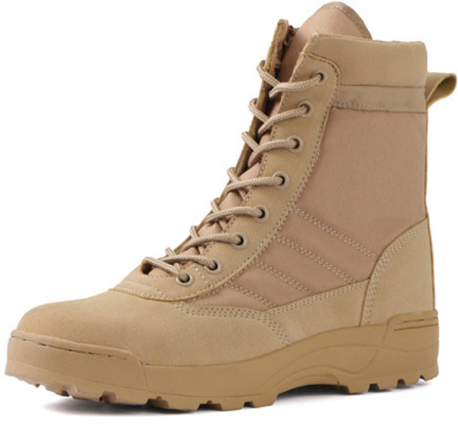 GSTUFF 남성 예비군군화 지퍼 전투화 밀리터리 하이탑 워커, 브라운, 265
