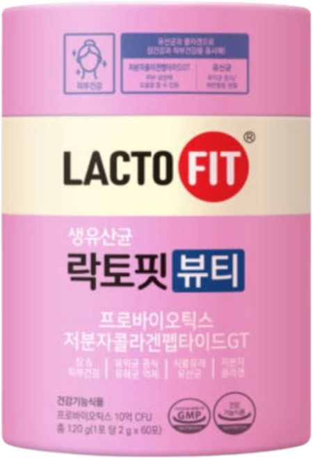 종근당건강 락토핏 뷰티 2 000mg x 60개 블루베리맛 저분자 콜라겐 맞춤형 유산균, 120g, 1개