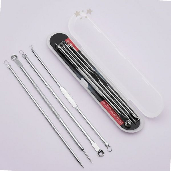 피부관리 모공 각질 블랙헤드 압출 스틱 스테인리스 위생 케이스 가정용 피부 도구, 1개, 1피지압출셋-실버