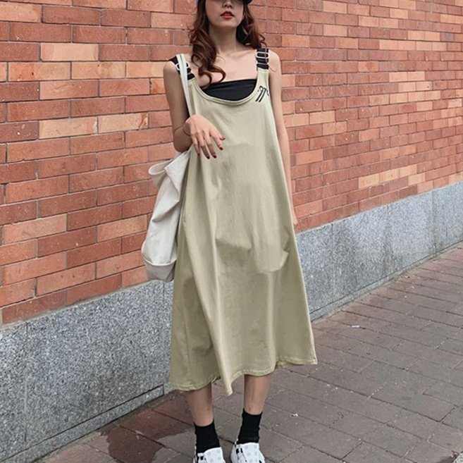NewCare 여성 롱원피스 루즈 캐주얼 뷔스티에 원피스 빈티지