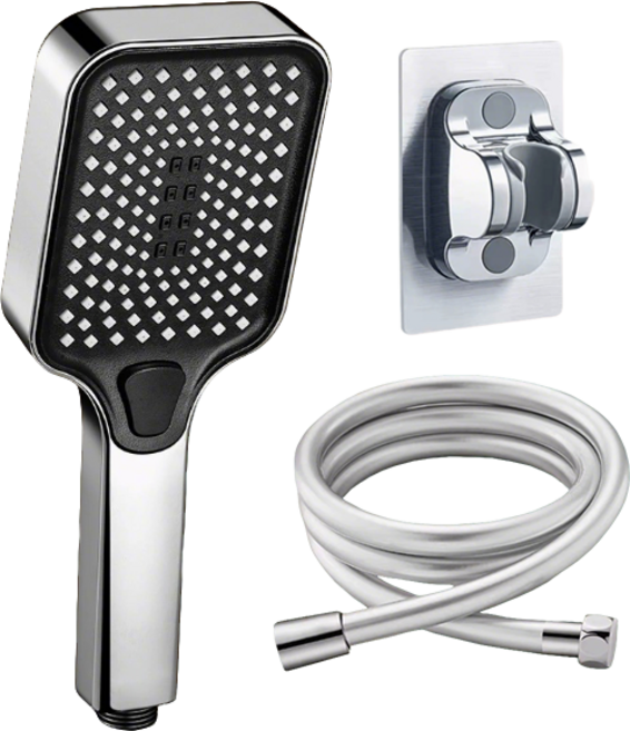 ANTIFLOW 샤워기 헤드 호스 세트 수압상승 PVC 호스 2M 거치대, 실버, 1세트