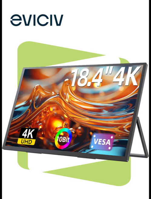 EVICIV T118 Starfield Steam Decks 용 대형 18 인치 4K 휴대용 게임 모니터 3840*2160 킥 스탠드 VESA 스피커가있는 XBOX PS5 모바일, [00] EU 플러그
