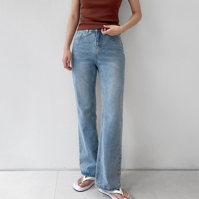 잇진 여성 하이웨스트 롱 일자핏 스트레이트 워싱 데님 팬츠 청바지