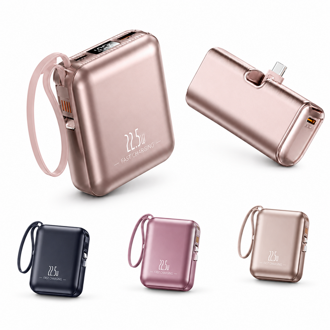 AWMVS 快充行動電源 20000mAh 22.5W 自帶線行動電源, 款式3,黑
