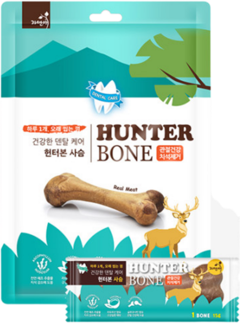 자연애 헌터본 사슴 16P 240g 오래 씹는 덴탈껌 관절건강 치석케어, 사슴고기, 15g, 16개