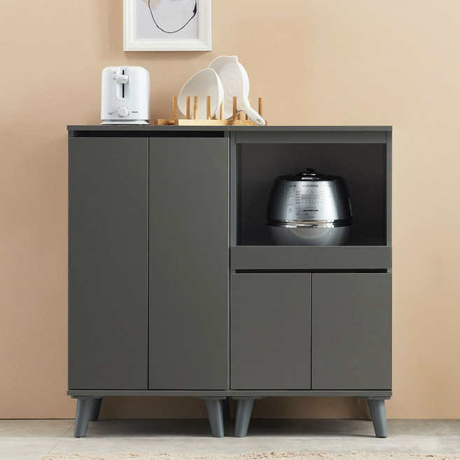 시크 다용도 홈카페 정수기다이 그릇 수납장+렌지대 세트, 올그레이