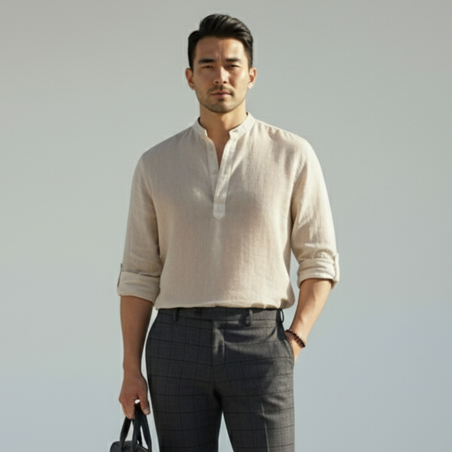 남성 카라 린넨 긴팔 면마 기본 셔츠