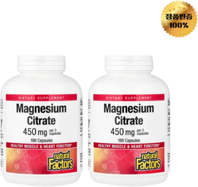 1+1 내추럴팩터스 마그네슘시트레이트 150mg 캡슐 180정, 2개 - 쿠팡