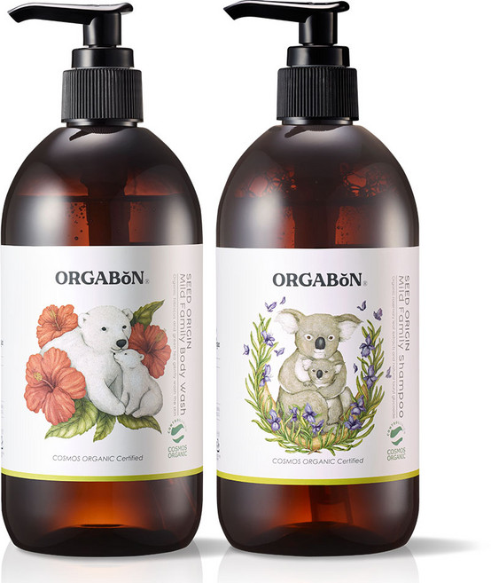 오가본 유기농 패밀리 아기 클린 샤워 2종 세트 샴푸+바디워시, 1세트, 380ml