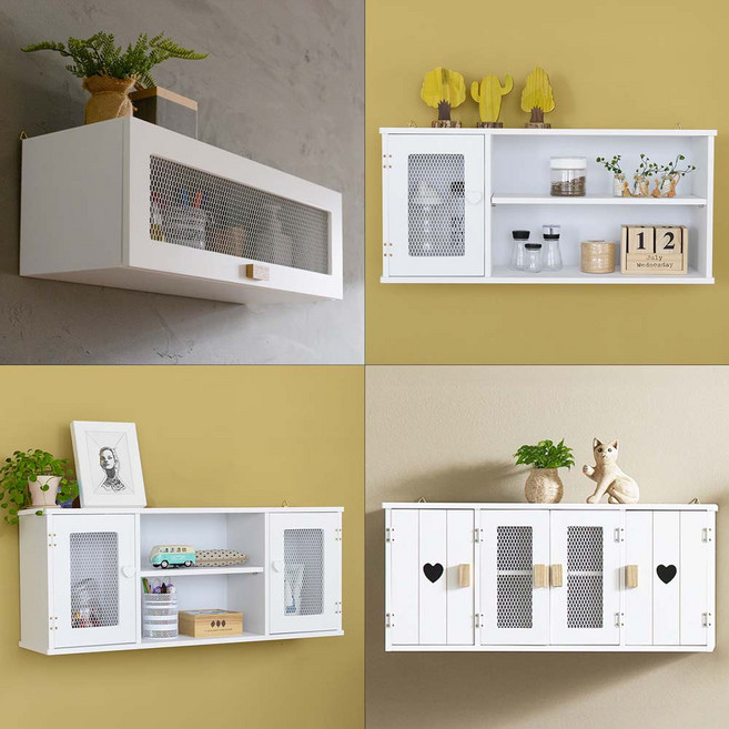 홈카페 우드 벽선반 프로방스 화이트 인테리어 철망문 벽선반 선반장 시리즈, 1. 단문 선반장