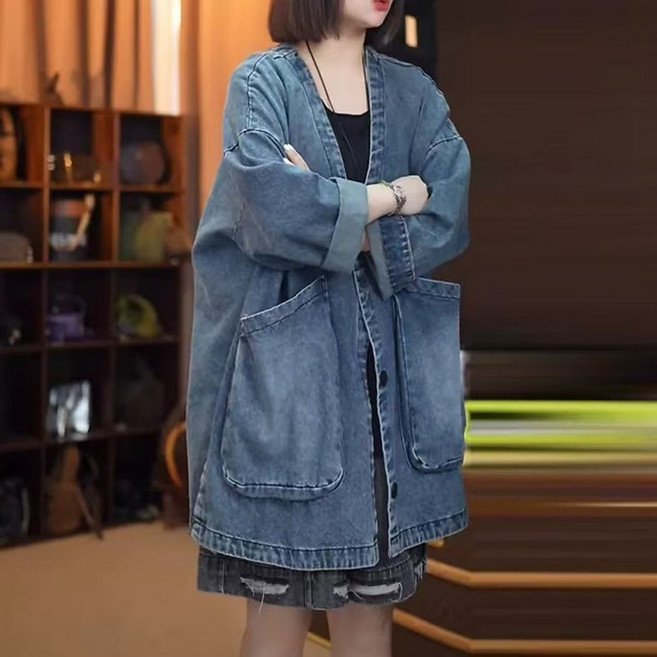 봄 베이직 캐주얼 데님 코트 빅사이즈 긴소매 루즈핏 오버핏 워싱 데님자켓 카디건 아우터 외투