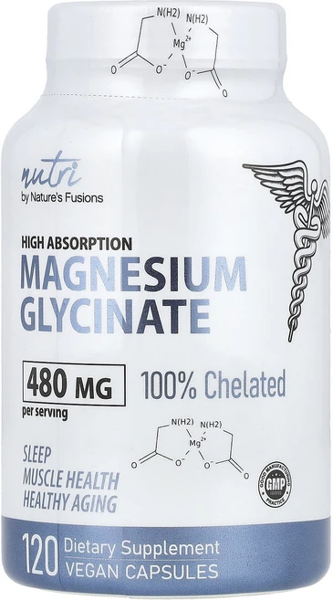 Nutri 글리신마그네슘 높은 흡수율 480mg 베지 캡슐 120정(캡슐 1정당 160mg), Nutri글리신마그네슘높은흡수율480mg베지캡슐120정, 1개, 120정 - 쿠팡