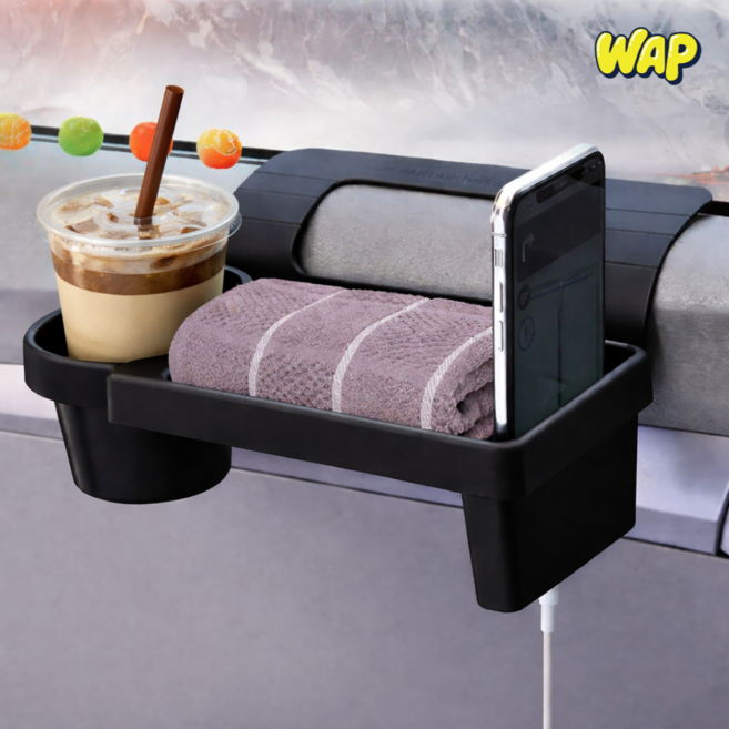 차량용 창문 거치 멀티 컵홀더 텀블러 다용도 트레이, 블랙, 1개