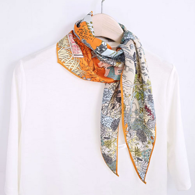 여성 럭셔리 마름모 스카프 +링세트 실키 부드러운 스카프 방도 쁘띠 봄 스카프 오피스룩