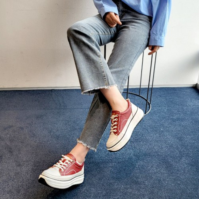 [구두모모] 로지 데일리 통굽 가죽 스니커즈 (4.5cm)