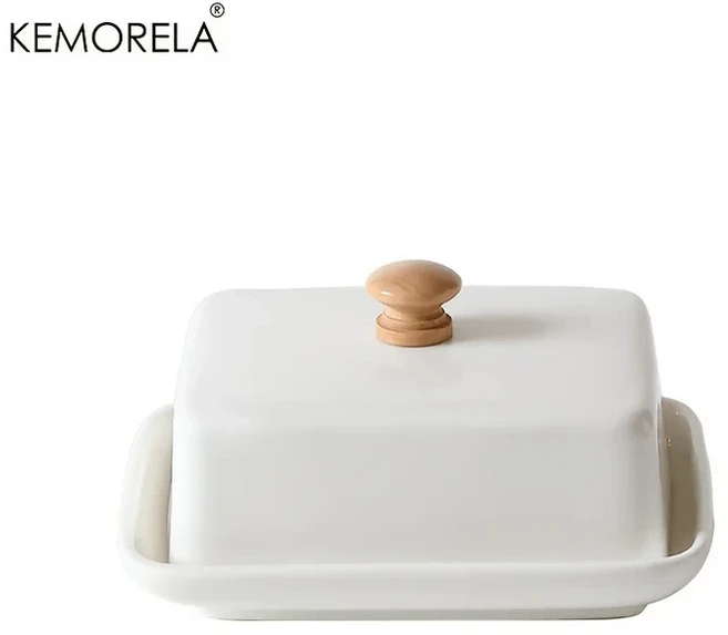 KEMORELA 세라믹 버터 접시(뚜껑 포함) 직사각형 밀봉 가능 치즈 보관 상자 고급스럽고 우아한 주방 및 레, 02 White, 1개