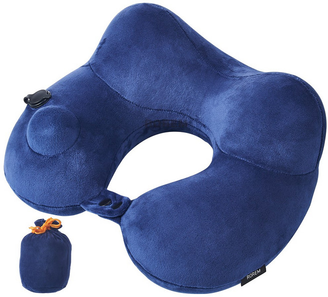 로렘 원터치 미세 공기압조절 에어펌프 똑딱이 목베개 쿠션, 네이비, 1개