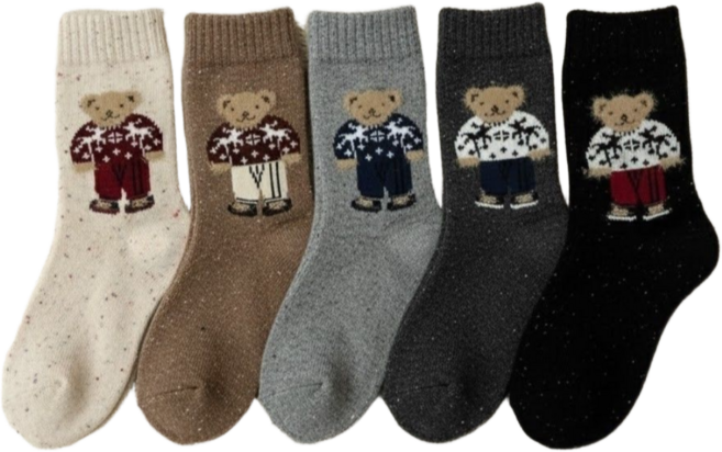 모어벨 여성 봄가을 곰 양말 5종 1세트