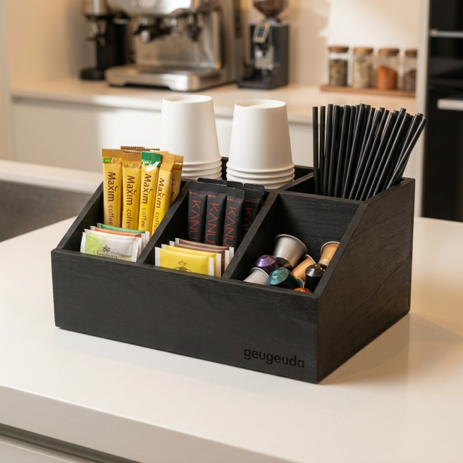 그그다 커피 용품 수납함 다용도 정리 트레이, 1개, 블랙