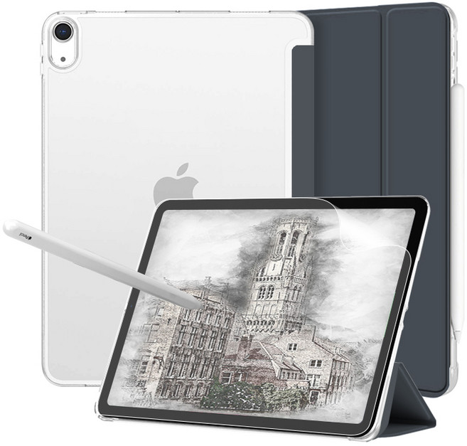 니하 태블릿 슬림 클리어 케이스(종이질감 필름), 스틸그레이, 1개