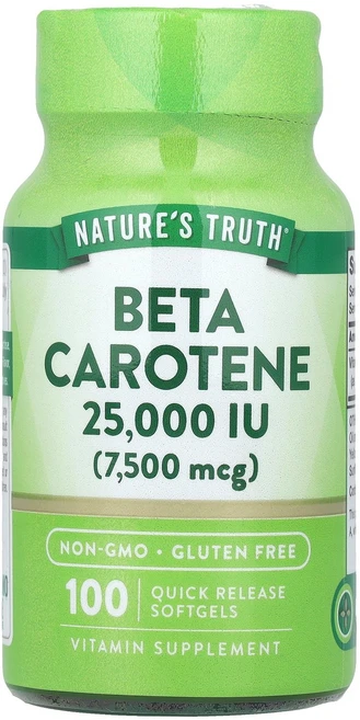 Natures Truth 네이쳐스 트루스 베타 카로틴 7500 mcg 25000 IU 100 소프트젤 영양제, 1개 - 쿠팡