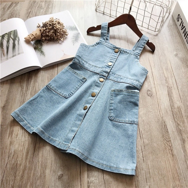 【Arbea】童裝女童牛仔水洗背帶裙春夏裝新款連身裙【C428】