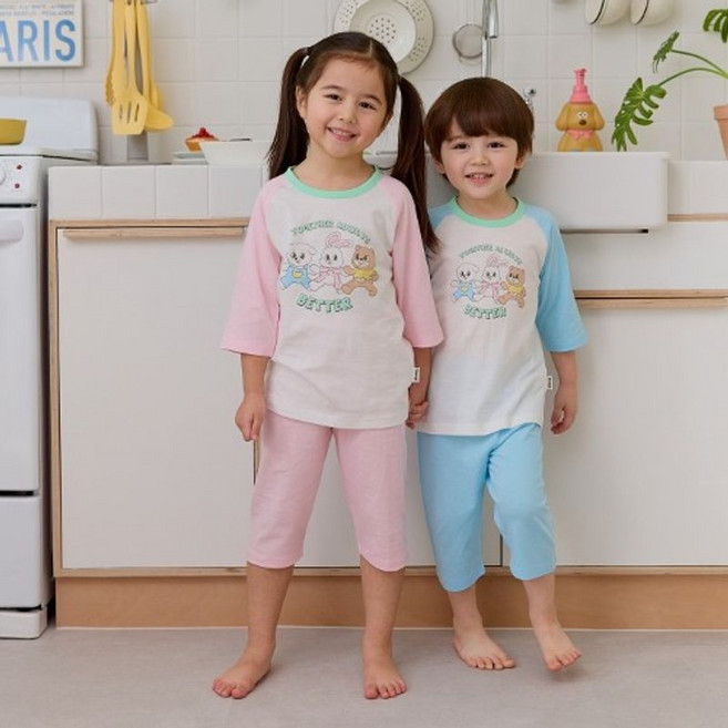 아이숲 아동용 투게더 래글런 30수싱글 칠부실내복 상하의 세트