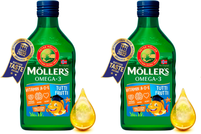 Mollers 묄러 오메가3 고순도 천연 대구 간유 250ml x 2 투티 프루티 165년 전통 임신 임산부 피부 발달