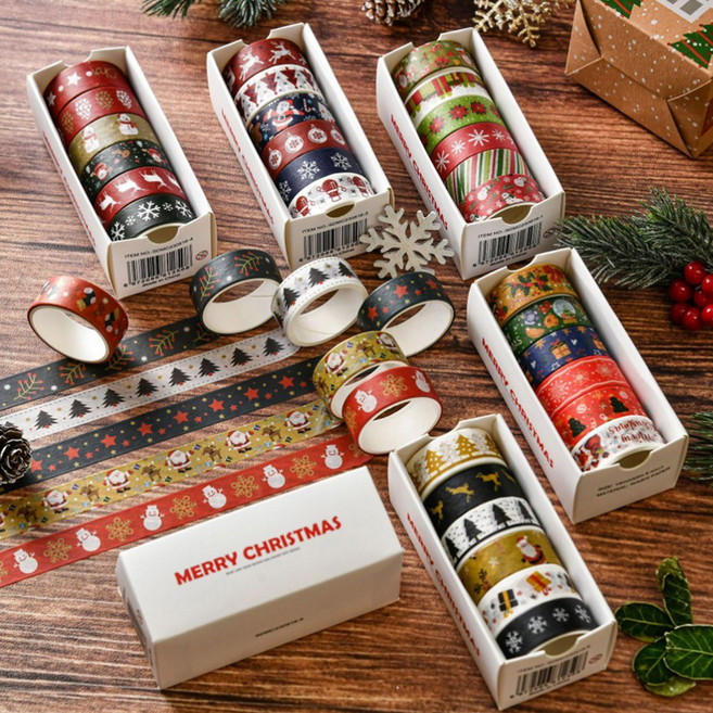 (6개세트)CM06 크리스마스 선물 포장 마스킹 테이프 다이어리 꾸미기 데코, 1세트, 02 스트라이프