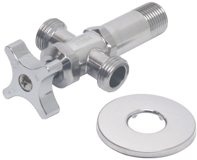 2구 앵글밸브 관붙이 양변기 세면대부속품 양갈래 두갈래 조절밸브 수전, 2구 관붙이 앵글밸브