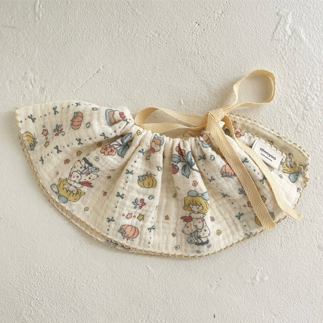 嬰兒純棉四層紗繫繩360度圍兜 I96011, 南瓜女孩（牙邊）, 1個