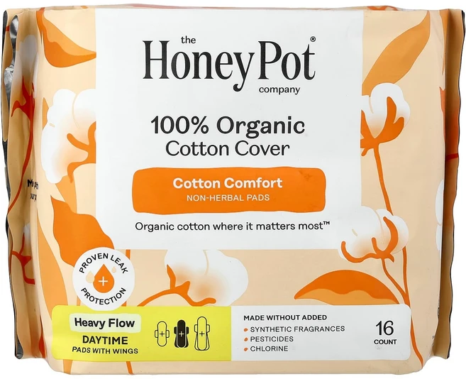 허니팟 컴퍼니 100% 유기농 순면 커버 날개형 무허브 데이 패드 도톰한 사이즈 16개입 HNY-00853 - 쿠팡