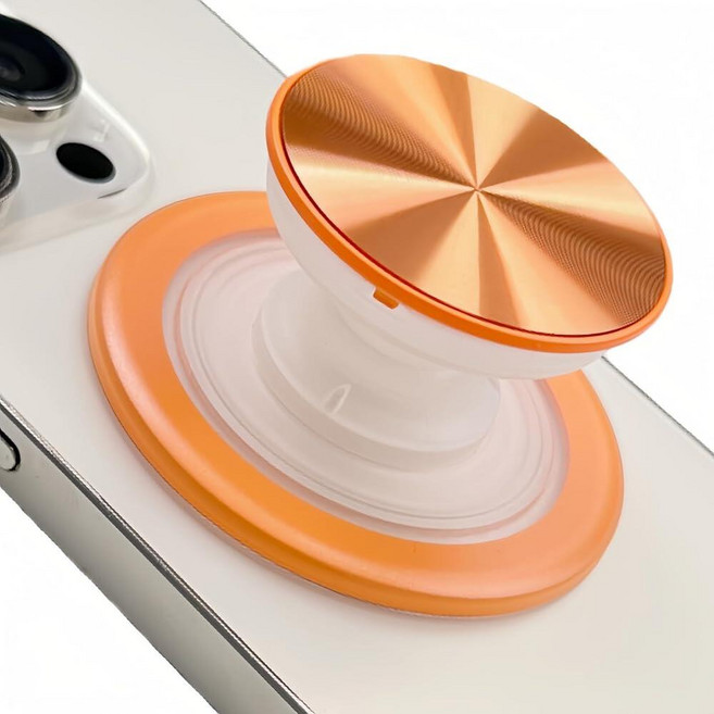 Magsafe 휴대폰 그립 마그네틱 홀더 접이식 확장형 스탠드 iPhone 17 16 15 14 13 12 시리즈 CD 패턴 투명 오렌지용, Magnetic Type, CD Pattern Transparent Orange