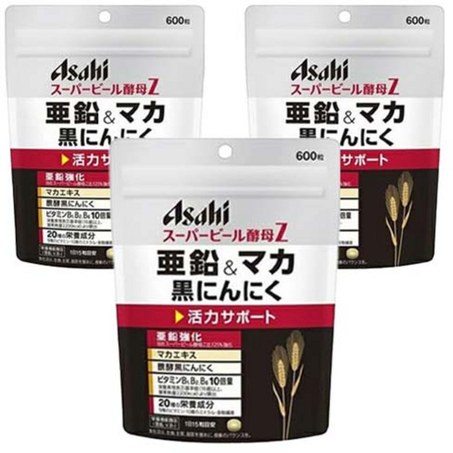 Asahi 슈퍼맥주 효모 Z 아연 & 마카 흑마늘 타블렛, 3개, 600정