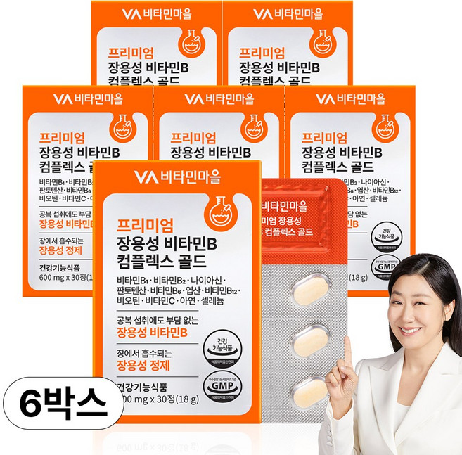비타민마을 프리미엄 장용성 비타민B 컴플렉스 골드 18g, 6개, 30정