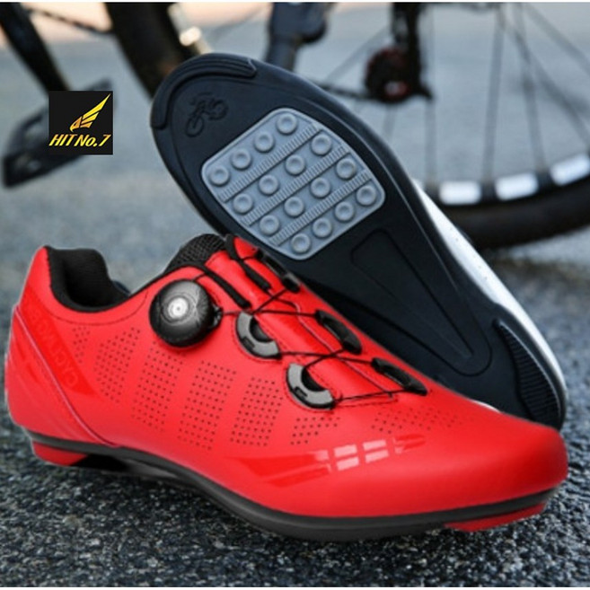(당일배송)국내배송 HIT No.7 초경량 평페달 자전거신발 사이클 슈즈 로드 MTB S4, 평페달 레드, 43 평페달 레드