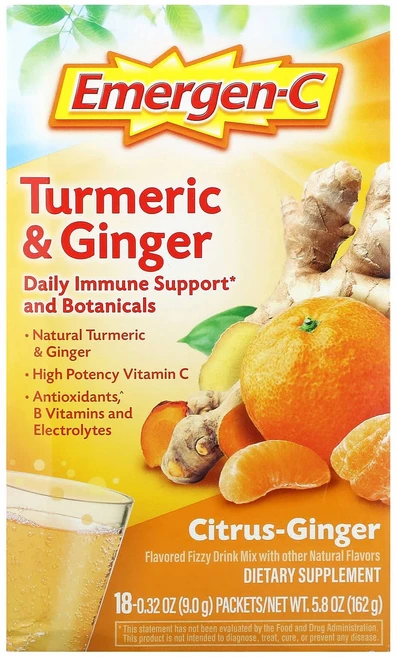 이머전씨 강황 & 생강 감귤류-생강 18팩 각 9g (0.32oz), 2개, 18정 - 쿠팡