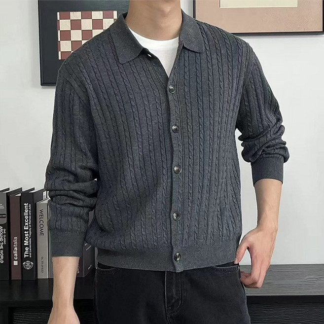 남성용 꽈배기 니트 가디건 오버핏 베이직 스웨터 아우터 인어미남