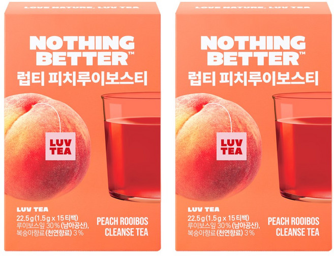 낫띵베럴 럽티 피치 루이보스차 티백 임산부 붓기 디카페인, 2박스, 1.5g, 15개입